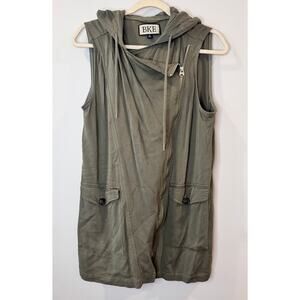 BKE Buckle Womens Olive Green Hooded Utility Vest Sleeveless Med Pockets Rayon